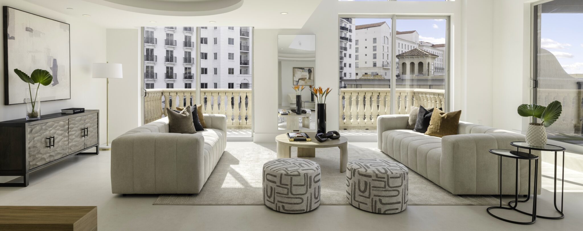 A memorable entry into a classic, luxury condo living space