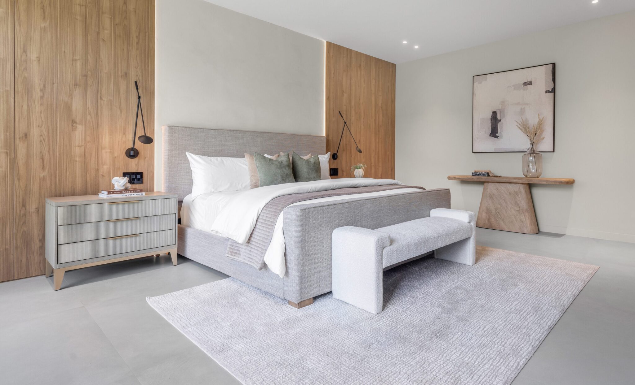 Bold bedroom brought to life by neutral and natural elements